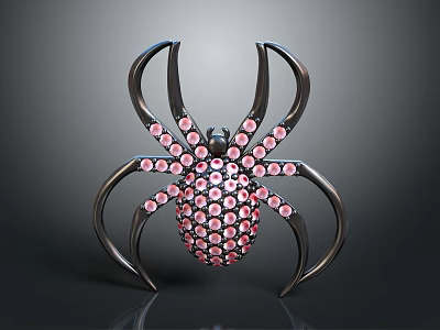 Spider Shaped Decorative Accessory With Black Legs And Pink Gemstone Body 3d model