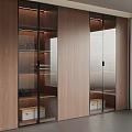 Modern Wooden Wardrobe Interior Design With Glass Doors Shelves And Storage Boxes