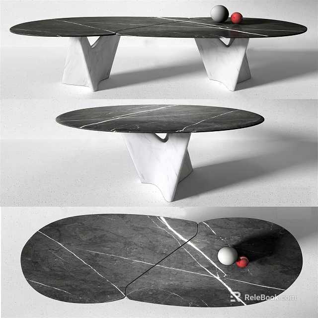 Modern Round Marble Dining Table With Pedestal Base And Decorative Balls 3d model 