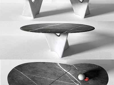Modern Round Marble Dining Table With Pedestal Base And Decorative Balls 3d model
