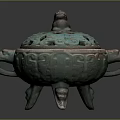 Ancient Chinese Bronze Censer With Carved Lid Animal Handles And Three Legs