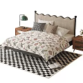 Kids Bed With Floral Quilt Headboard Design Cozy Nightstand Table Lamp And Rug
