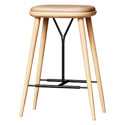 Modern Bar Stool for Home Kitchen with Wooden Legs Metal Frame and Round Seat Design 3d model