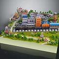 Modern Miniature Town Scene With Detailed Buildings Train Platform Green Trees And Roads