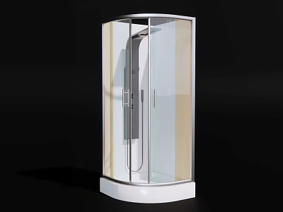 Modern Shower Head In Transparent Glass Shower Enclosure With White Base 3d model