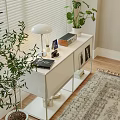 Modern White Console Table Decorated With Lamp Plants Photo Frames And Decor Items 3d model