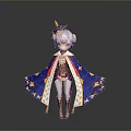 Cute Game And Movie Character With White Hair Golden Crown Blue Gold Cape Red Accents
