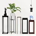 Multiple Plant Stands With Different Designs And Green Plants For Home Decor