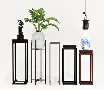 New Chinese Style Flower Table Side Table Plant Vase Ornaments Side Cabinet Chandelier 3d model