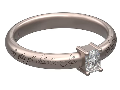 Intricate Platinum Engraved Ring With Square Diamond Solitaire Setting Design 3d model