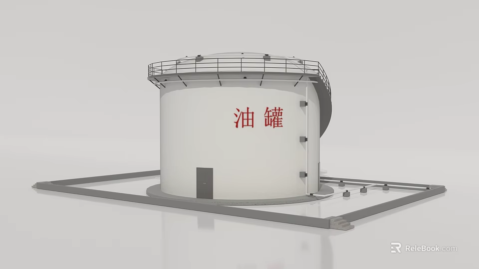 Industrial Oil Storage Tank With Cylindrical Steel Structure And Safety Railing 3d model 