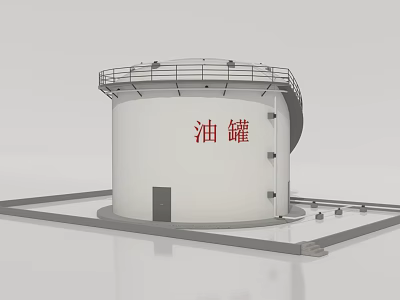 Industrial Oil Storage Tank With Cylindrical Steel Structure And Safety Railing 3d model