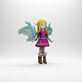 Game Movie Character Fairy With Golden Hair Blue Wings Purple Dress And Brown Boots