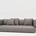 Gray Leather Multi Seater Sofa With Woven Pattern Cushions And Rounded Armrests 3d model