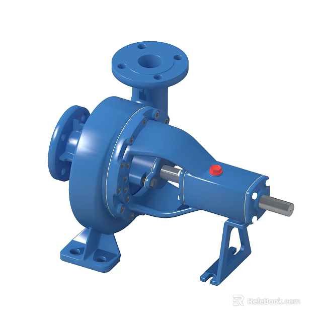 Heavy Duty Blue Industrial Pump With Flange Connections Base And Shaft 3d model 