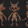 Cute Fantasy Game Movie Character Design With Horns Large Ears And Big Eyes
