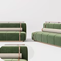 Modern Green Curved Sectional Sofa With Plush Cushions And Light Wood Base