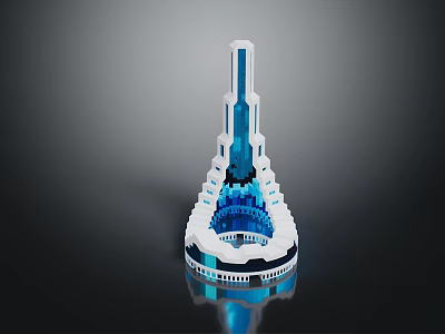 Cartoon Scene Featuring 3D Tower Structure Blue White Color And Architectural Details 3d model