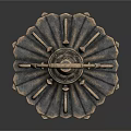Antique Brass Lantern Featuring Circular Handle Polyhedral Structure Dark Glass Panels And Ornate Metal Details