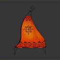 Traditional Red Conical Decorative Lamp With Black Patterns And Chinese Characters Illuminated Stand