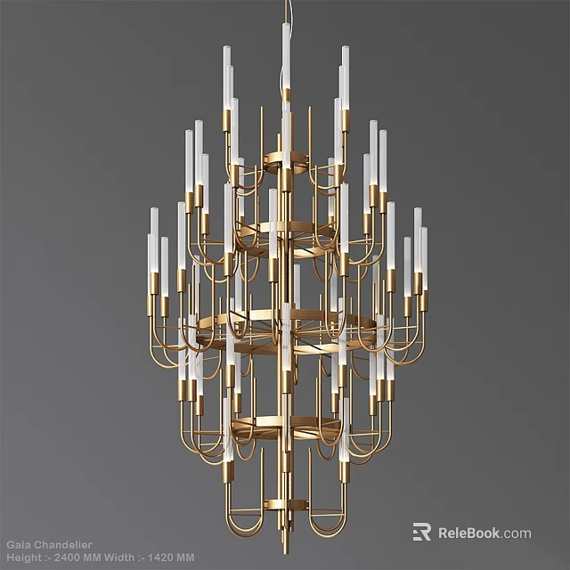 Elegant Modern Gold Frame Chandelier With Transparent Tubes And Layered Structure 3d model