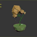 Low Poly Style Decorative Tree with Yellow Leaves in Green Geometric Pot
