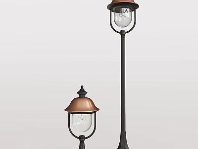 Outdoor Lights With Copper Shade Black Pole Transparent Glass And Two Sizes Design 3d model