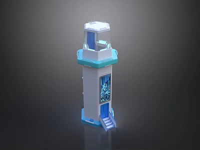 Modern White And Blue Launch Device With Tower Like Structure Stairs And Transparent Panels 3d model