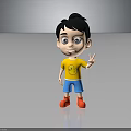 Cartoon Boy With Duckling Yellow T Shirt Making Peace Sign In Gray Gradient Background