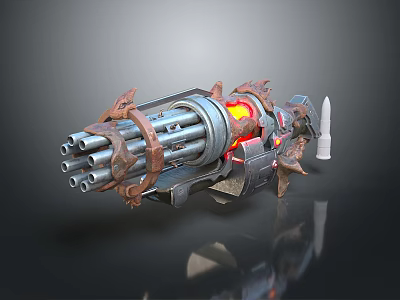 Multi Barrel Weapon With Glowing Orange Core And Rocket Attachment Mechanical Design 3d model