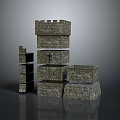 Crenellated Stone Scene Building Blocks With Stacked Tower And Wall Elements 3d model