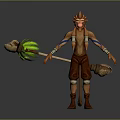 Game Movie Character Monkey Like Warrior With Green Hair Staff Brown Outfit And Blue Stripes