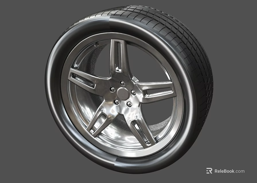 High Quality Car Tire With Silver Alloy Wheel Rim And Tread Pattern 3d model 