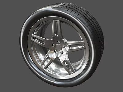 High Quality Car Tire With Silver Alloy Wheel Rim And Tread Pattern 3d model