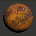 Spherical Sculpture With Orange Brown Textured Surface On Dark Background