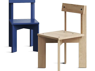 Modern Minimalist Leisure Chairs In Blue And Light Wood Finish With Square Design 3d model