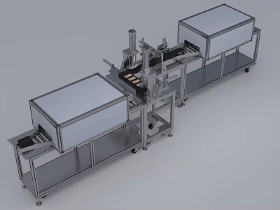 Industrial Automated Production Line With Transparent Cover Enclosures And Metal Frame Structure 3d model