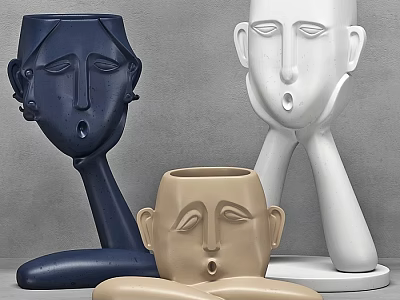Stylish Shower Sauna Decor Featuring Abstract Face Sculptures In Blue White Beige 3d model