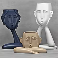 Stylish Shower Sauna Decor Featuring Abstract Face Sculptures In Blue White Beige