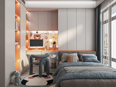 Modern Tatami Bedroom Interior With Tatami Bed Study Desk Cozy Rug And Window 3d model