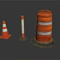 Orange Traffic Safety Equipment With Cones Bollard And Drum Reflective Stripes