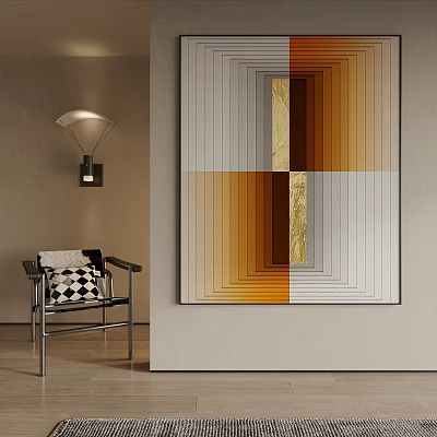 Modern Luxury Interior Design With Abstract Painting Accent Chair And Wall Lamp 3d model