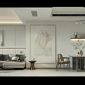 Modern Dining and Living Room Interior Design with Sofa Chandelier Striped Wall and Decorative Painting