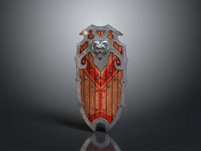 Medieval Battle Shield With Metal Frame Wooden Texture Central Emblem And Ornate Edges 3d model