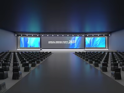 Modern Ballroom Interior With Large Screens Arranged Seats And Colorful Stage Lighting 3d model