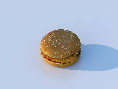 Tasty Hamburger With Sesame Seed Bun And Crispy Fried Chicken Patty Filling 3d model
