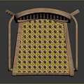 Stylish Leisure Chair With Wooden Frame And Yellow Woven Wicker Armrests