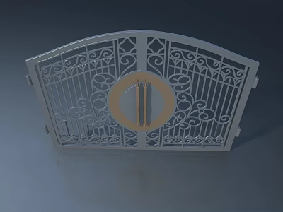 Ornate Metal Swing Door With Intricate Patterns And Circular Center Design 3d model