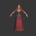 Female Game Movie Character With Red Hair Long Red Dress Purple Belt And Gold Trim