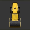 Yellow Road Roller With Large Drum Cab And Worn Tires On Reflective Surface